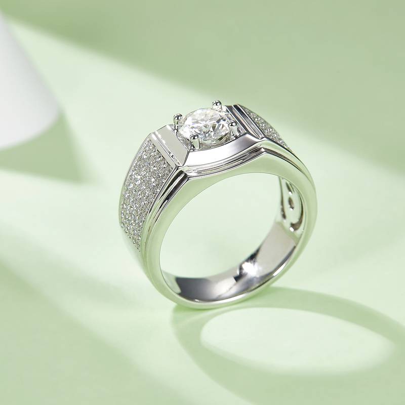学兵款S925银镀白金MoissaniteMen's Ring1ctD级